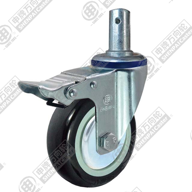 3" Round Stem Swivel Caster, Plastic-core Polyurethane Wheel, Total Lock Brake
