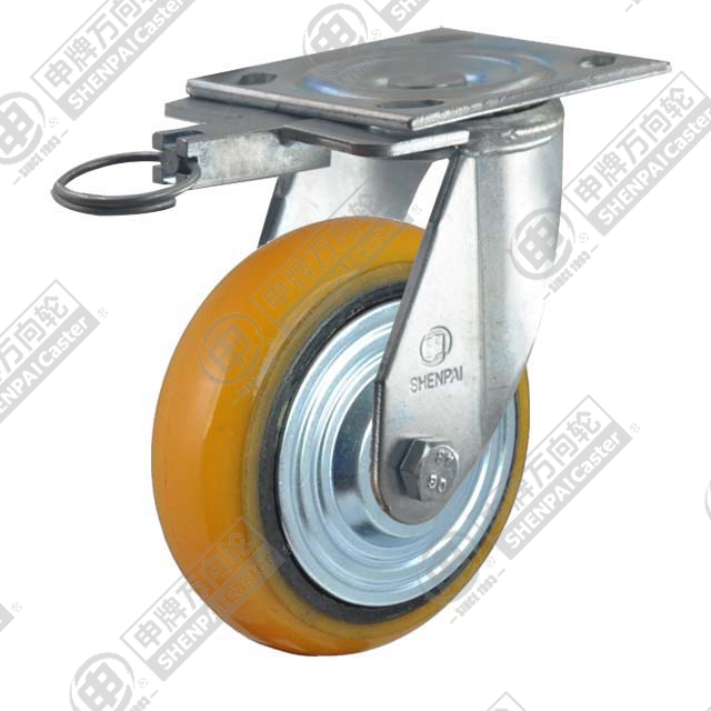 5" Top Plate Swivel Caster, Iron Core Polyurethane Wheel, Direction Lock Brake