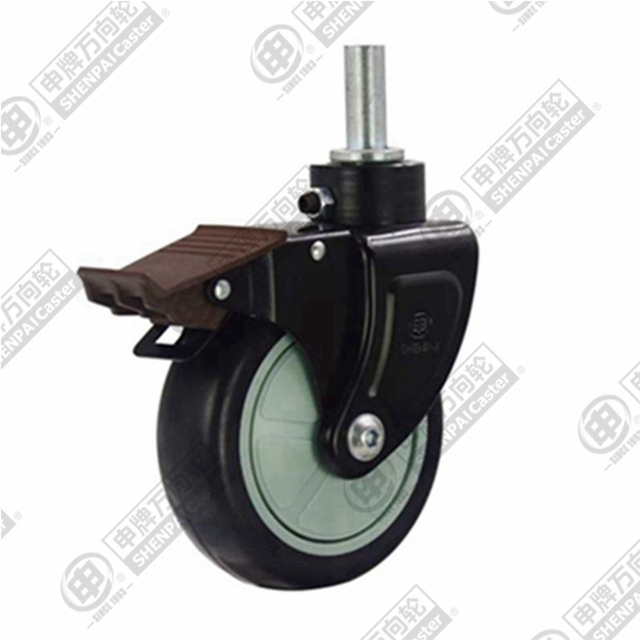 5" Bolt Hole Swivel Caster, Plastic-core Polyurethane Wheel, Direction Lock Brake