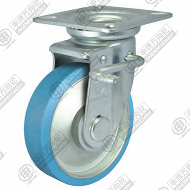 3" Top Plate Swivel Caster, Steel Core Nylon Wheel, Total Lock Brake