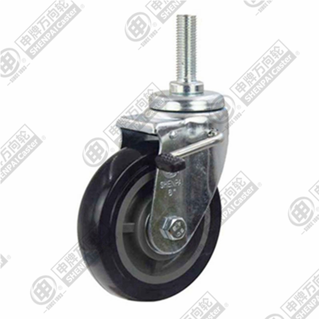 6" Threaded Stem Swivel Caster, Plastic-core Polyurethane Wheel, Total Lock Brake, M20*45