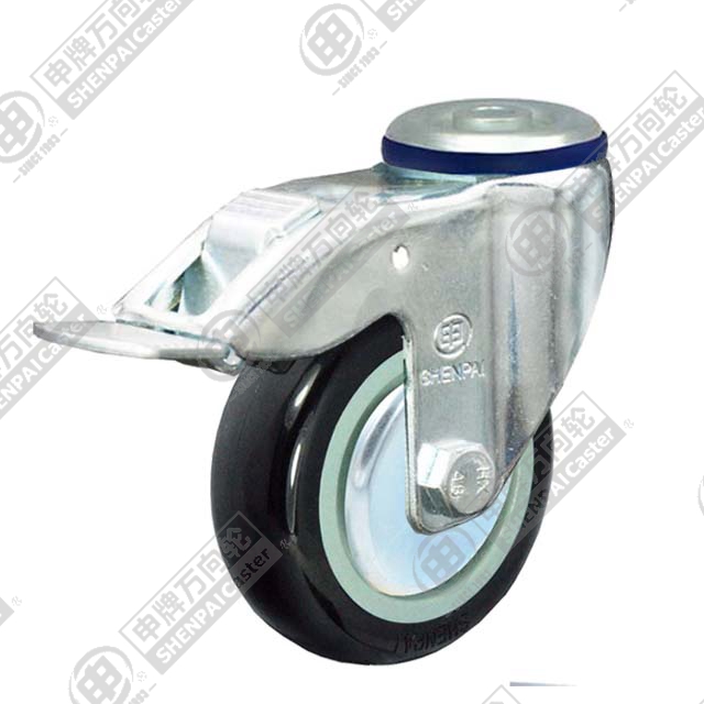 3" Bolt Hole Swivel Caster, Plastic-core Polyurethane Wheel, Total Lock Brake