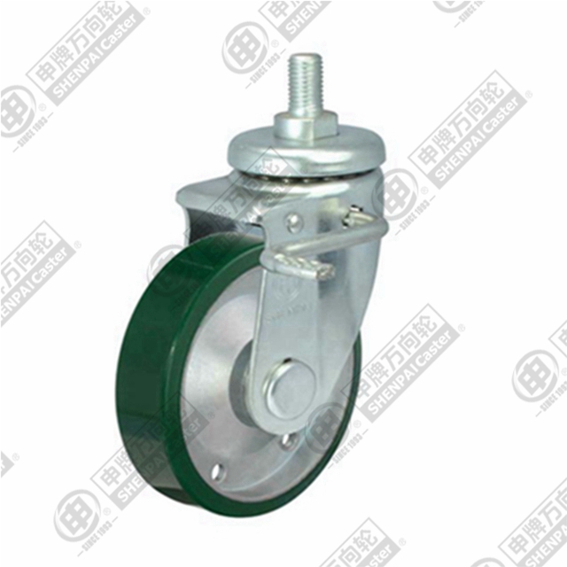 5" Threaded Stem Swivel Caster, Steel Core Polyurethane Wheel, Total Lock Brake, M16*45