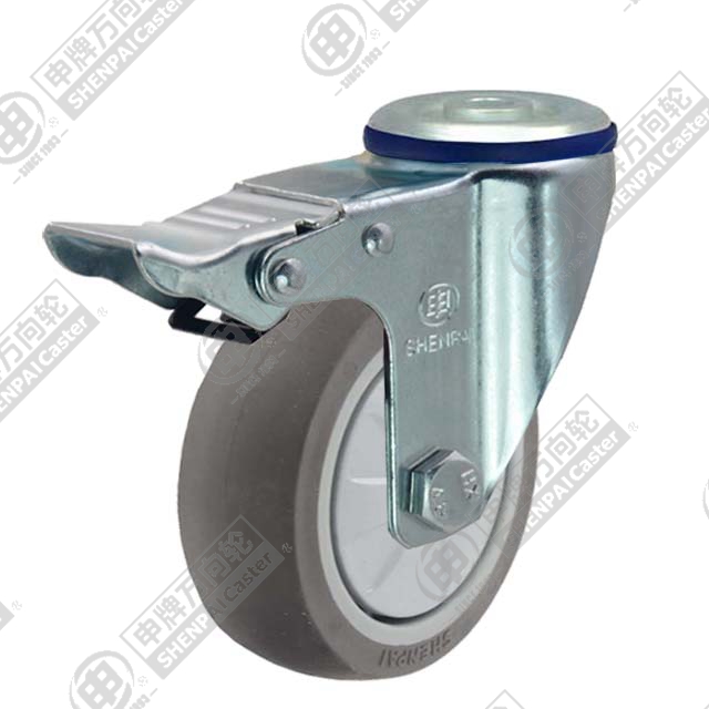 5" Bolt Hole Swivel Caster, Plastic-core TPE Wheel, Total Lock Brake