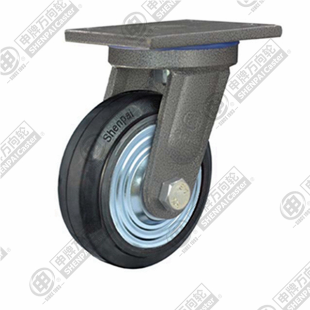 5" Top Plate Swivel Caster, Iron Core Rubber Wheel