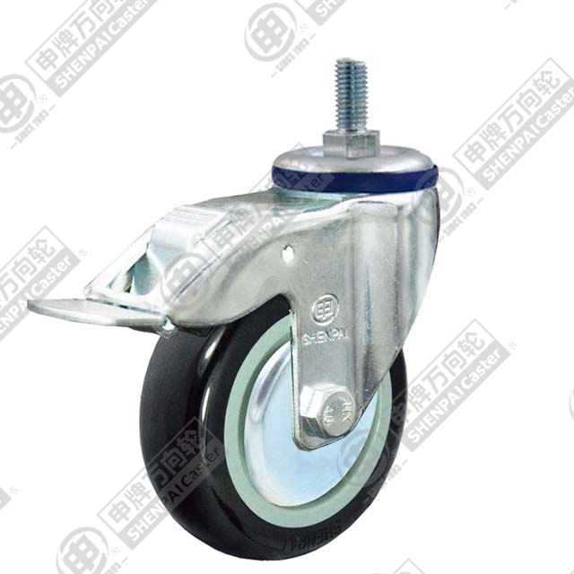 4" Threaded Stem Swivel Caster, Plastic-core Polyurethane Wheel, Total Lock Brake, M12*25