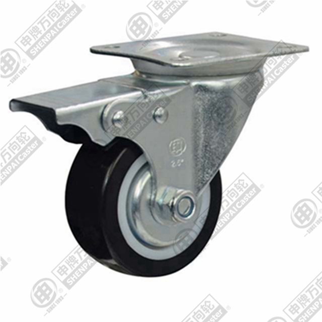 2" Top Plate Swivel Caster, Plastic-core Nylon Wheel, Total Lock Brake