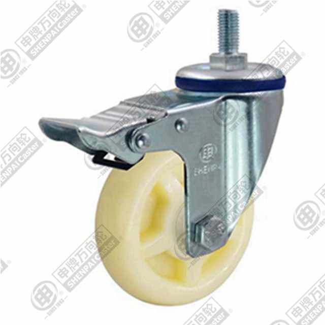 4" Threaded Stem Swivel Caster, Polypropylene Wheel, Total Lock Brake, M12*25