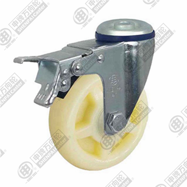 5" Bolt Hole Swivel Caster, Polypropylene Wheel, Total Lock Brake