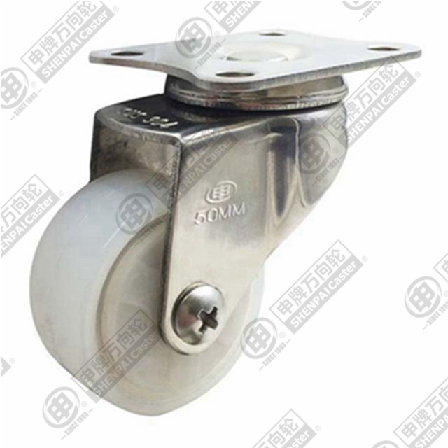 1.5" Top Plate Swivel Caster, Stainless Steel Frame, Integral Nylon Wheel
