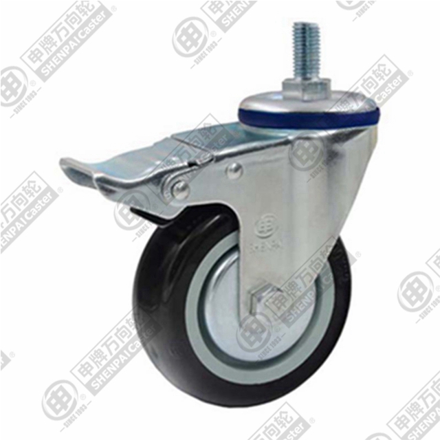 4" Threaded Stem Swivel Caster, Plastic-core Polyurethane Wheel, Total Lock Brake, M12*25