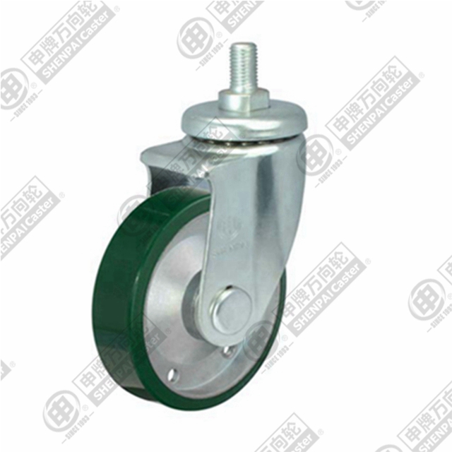 6" Threaded Stem Swivel Caster, Steel Core Polyurethane Wheel, M16*45