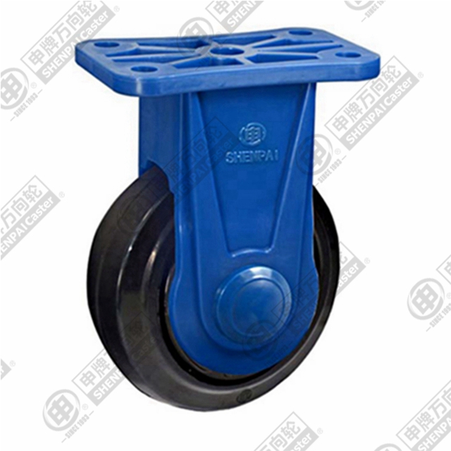 4" Top Plate Fixed Caster, Nylon Core Rubber Wheel