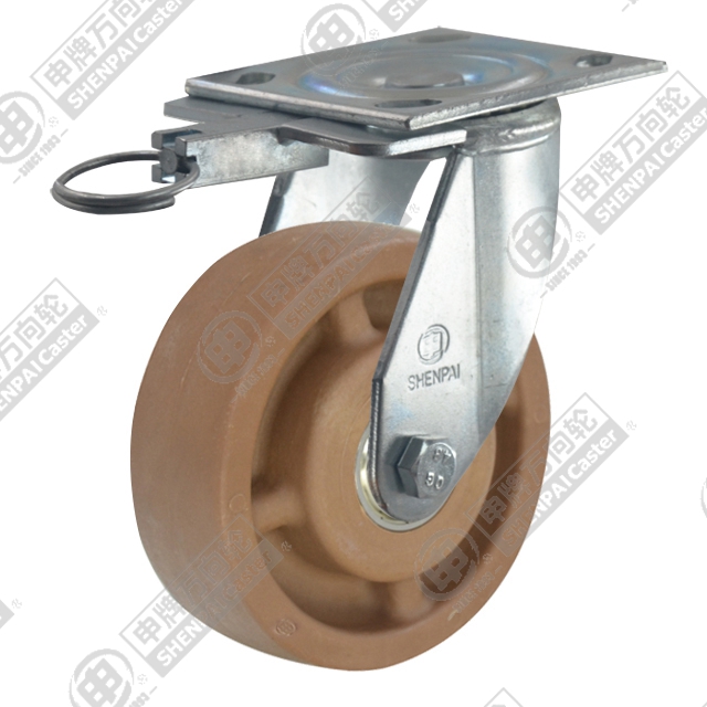 4" Top Plate Swivel Caster, High Temperature Nylon Wheel, Direction Lock Brake