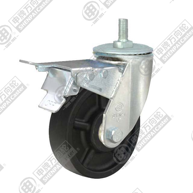 6" Threaded Stem Swivel Caster, High Temperature Nylon Wheel, Total Lock Brake, M20*32