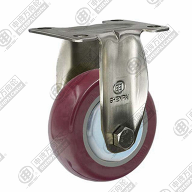 3" Top Plate Fixed Caster, Stainless Steel Frame, Plastic-core Polyurethane Wheel