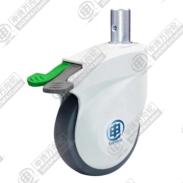 5" Round Stem Swivel Caster, Plastic-core TPE Wheel, Direction Lock Brake