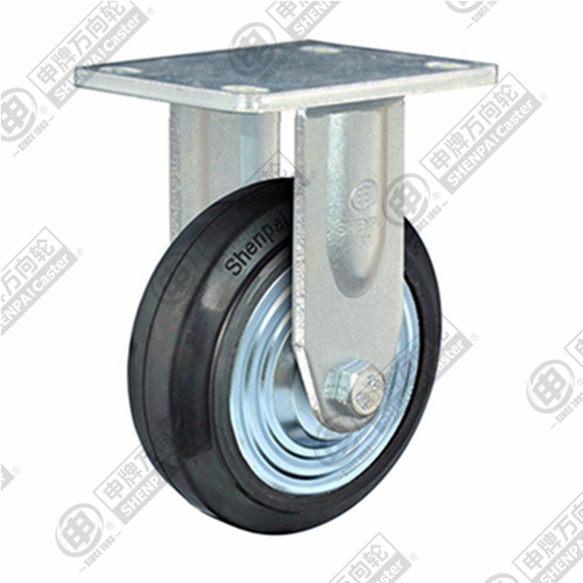 6" Top Plate Fixed Caster, Iron Core Rubber Wheel