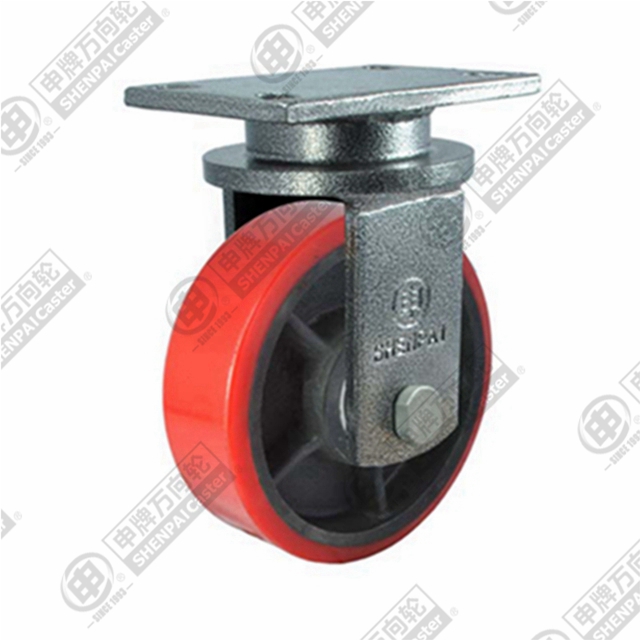 10" Top Plate Fixed Caster, Iron Core Polyurethane Wheel