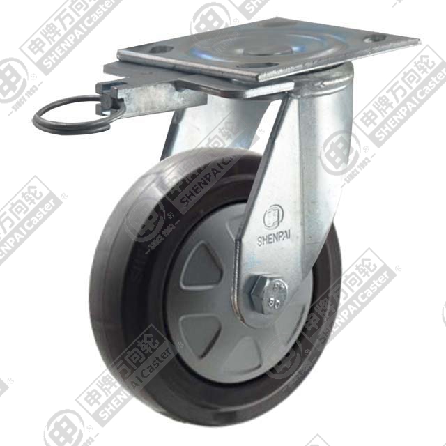 4" Top Plate Swivel Caster, Nylon Core Rubber Wheel, Direction Lock Brake