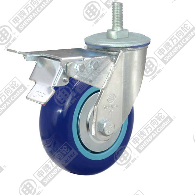 6" Threaded Stem Swivel Caster, Plastic-core Polyurethane Wheel, Total Lock Brake, M20*32