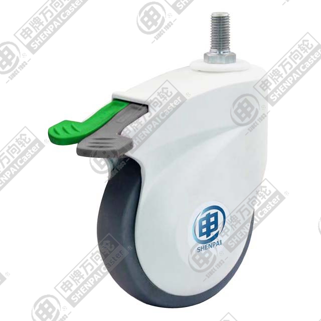5" Threaded Stem Swivel Caster, Plastic-core TPE Wheel, Direction Lock Brake, M16*30