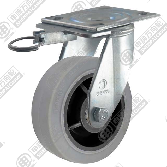 5" Top Plate Swivel Caster, Plastic-core TPE Wheel, Direction Lock Brake