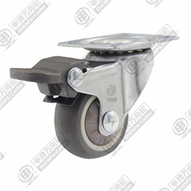 2" Top Plate Swivel Caster, Plastic-core TPE Wheel, Rear Parking Brake
