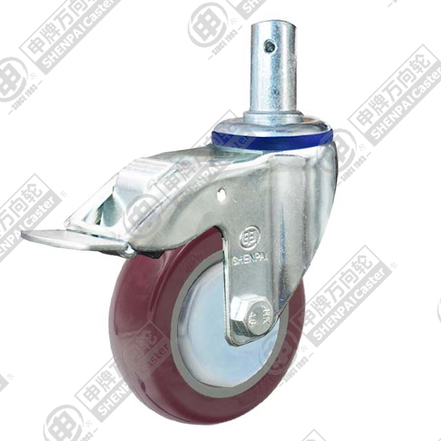 3" Round Stem Swivel Caster, Plastic-core Polyurethane Wheel, Total Lock Brake