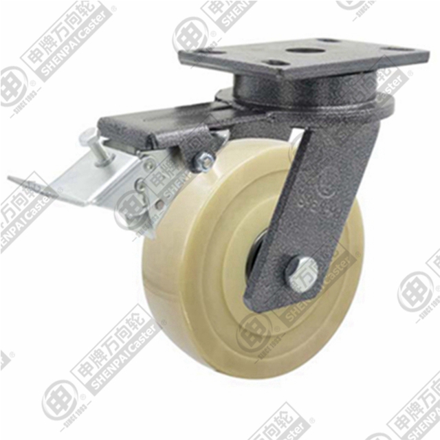 10" Top Plate Swivel Caster, MC Nylon Wheel, Rear Parking Brake