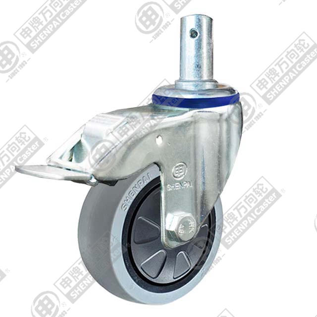 4" Threaded Stem Swivel Caster, Plastic-core TPE Wheel, Total Lock Brake, M12*25