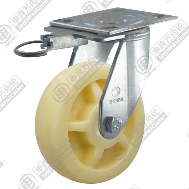 6" Top Plate Swivel Caster, Polypropylene Wheel, Direction Lock Brake