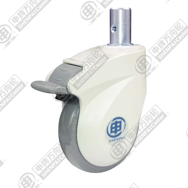 5" Round Stem Swivel Caster, Plastic-core Polyurethane Wheel, Total Lock Brake