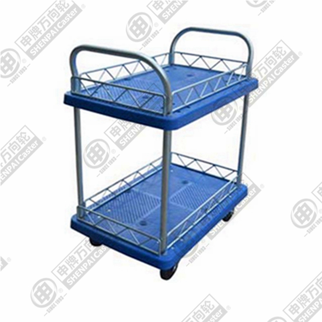 Platform Trolley, 60*90 cm Deck, Twin Handle with Guard Rail, 5" Nylon Core Rubber Wheels