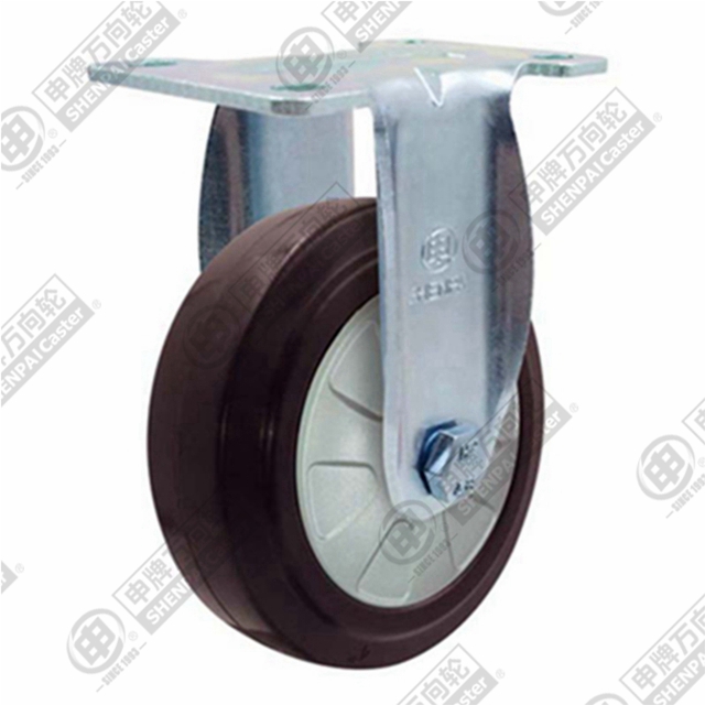 5" Top Plate Fixed Caster, Nylon Core Rubber Wheel
