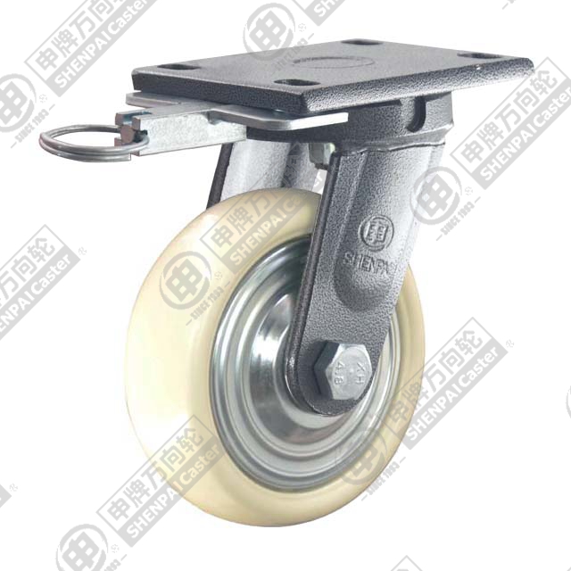 6" Top Plate Swivel Caster, Integral Nylon Wheel, Direction Lock Brake