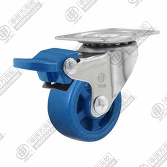 1" Top Plate Swivel Caster, Integral Nylon Wheel, Rear Parking Brake