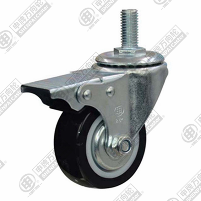 2" Threaded Stem Swivel Caster, Plastic-core Polyurethane Wheel, Total Lock Brake, M12*25