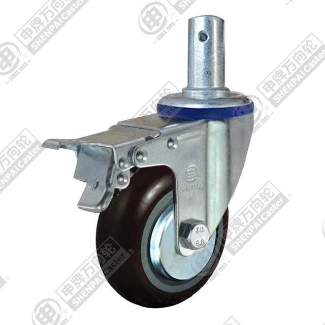 5" Round Stem Swivel Caster, Plastic-core Nylon Wheel, Total Lock Brake