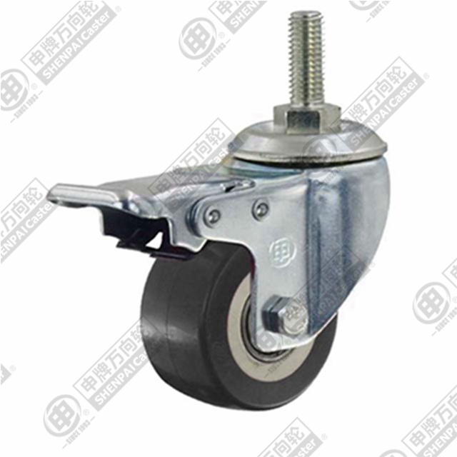 2" Threaded Stem Swivel Caster, Plastic-core Polyurethane Wheel, Total Lock Brake, M10*25