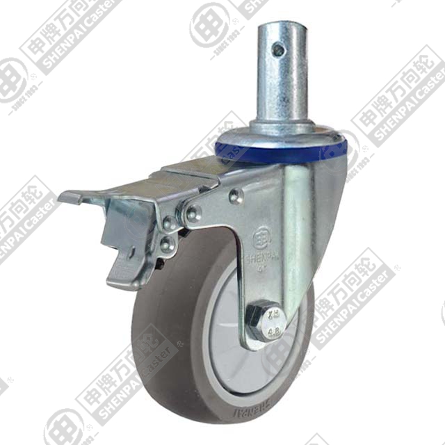 3" Round Stem Swivel Caster, Plastic-core TPE Wheel, Total Lock Brake