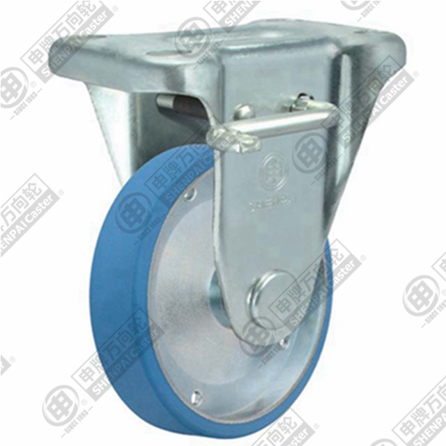 8" Top Plate Fixed Caster, Steel Core Nylon Wheel, Rear Parking Brake