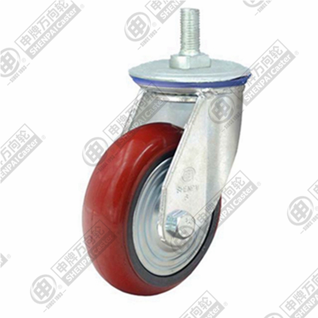 5" Threaded Stem Swivel Caster, Iron Core Polyurethane Wheel, M20*45