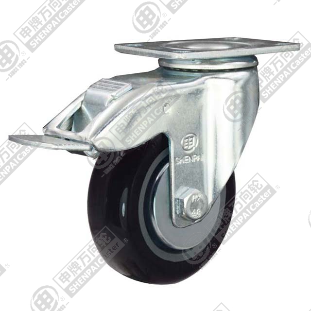 4" Top Plate Swivel Caster, Plastic-core Nylon Wheel, Total Lock Brake