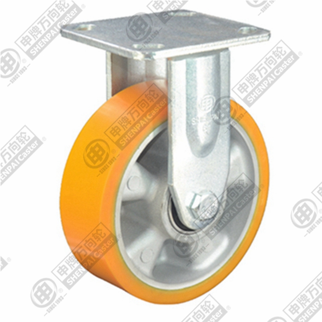 8" Top Plate Fixed Caster, Aluminum Core Polyurethane Wheel