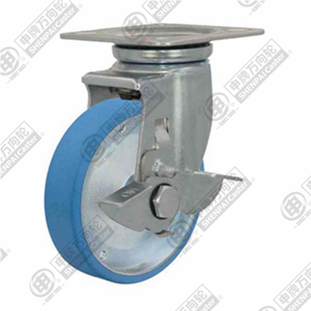 5" Top Plate Swivel Caster, Steel Core Nylon Wheel, Total Lock Brake