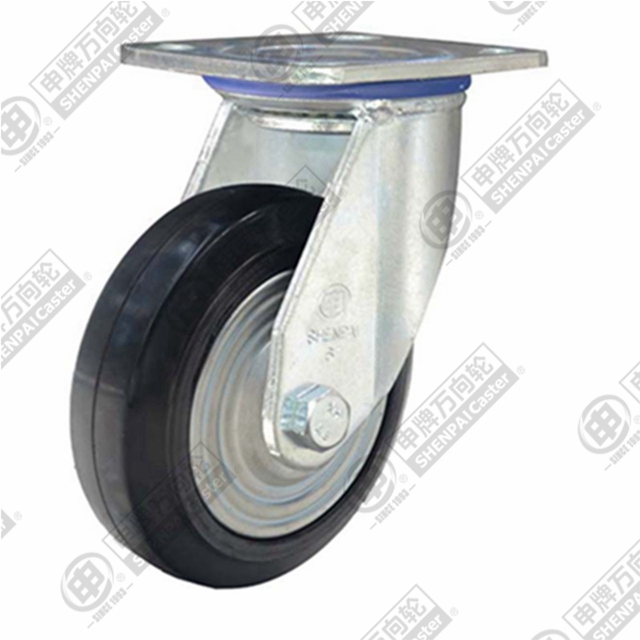5" Top Plate Swivel Caster, Iron Core Rubber Wheel