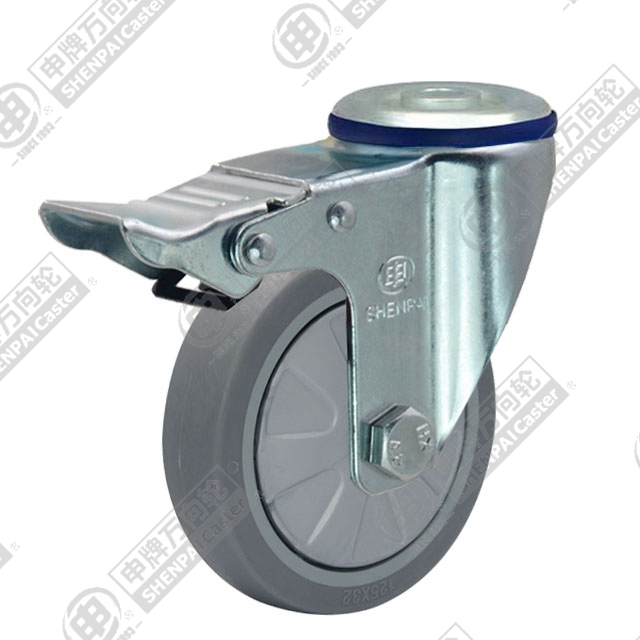 3" Bolt Hole Swivel Caster, Plastic-core TPE Wheel, Total Lock Brake