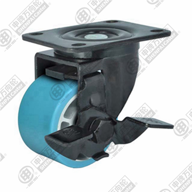 4" Top Plate Swivel Caster, Aluminum Core Nylon Wheel, Rear Parking Brake