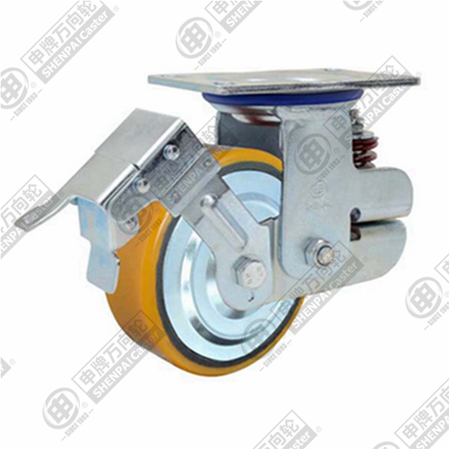 5" Top Plate Swivel Caster, Iron Core Polyurethane Wheel, Total Lock Brake
